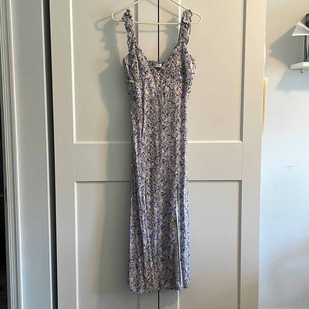 Floral Print Midi Dress with Ruffle Sleeve and Slit, Zara - Medium (Worn Once)